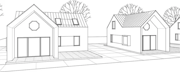 房子草图 建筑图纸 矢量插图 — 图库矢量图片