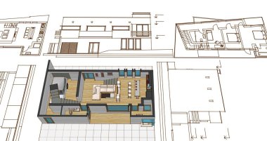 iç tasarım konsepti, 3d illüstrasyon, bilgisayar arkaplanı
