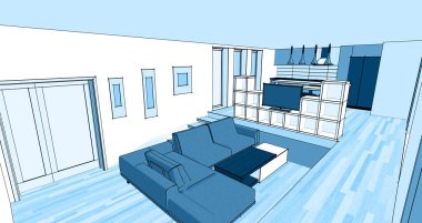 Modern bir apartmanın içinde. 3d illüstrasyon