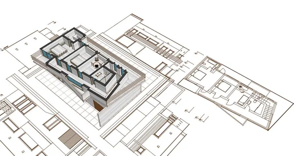 房子概念剪影3D — 图库照片