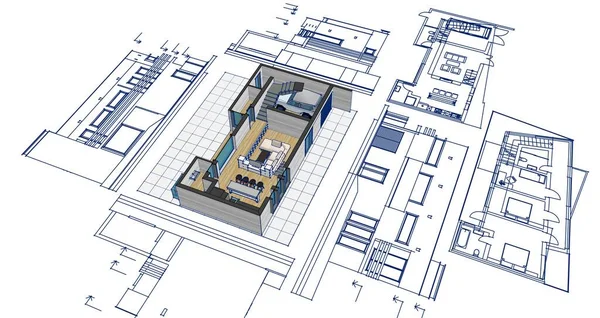 Ilustracja Nowoczesnej Architektury Budynku Abstrakcyjne Tło Architektoniczne — Zdjęcie stockowe