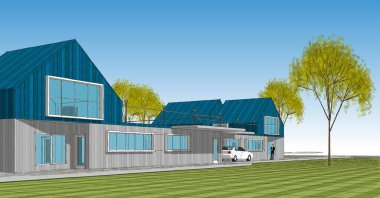 yazlık kasaba konutları mimari konsept 3D illüstrasyon