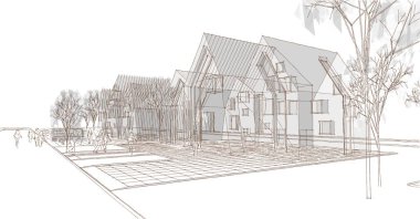 cottage town townhouses architectural concept 3D illustration