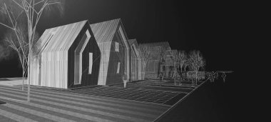 yazlık kasaba konutları mimari konsept 3D illüstrasyon