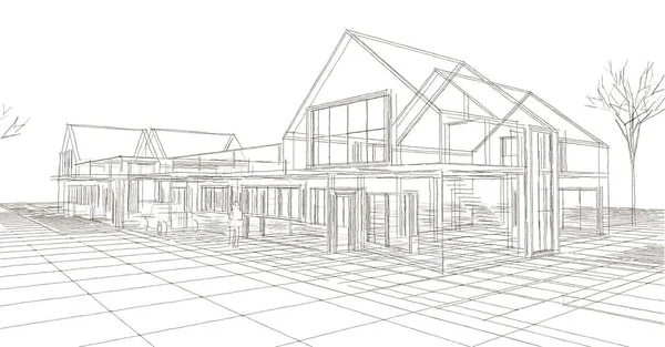 Cottage Town Townhouses Architectural Concept Illustration — Stockfoto