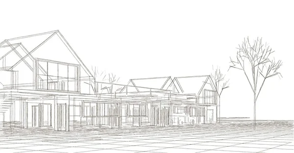 Cottage Town Townhouses Architectural Concept Illustration — Fotografia de Stock
