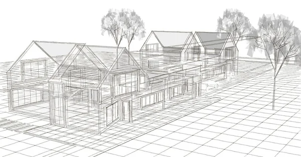 Cottage Town Townhouses Concept Architectural Illustration — Photo