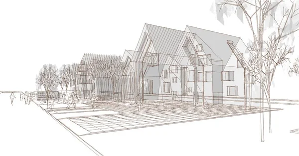 Cottage Town Townhouses Architectural Concept Illustration — Fotografia de Stock