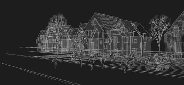 cottage town townhouses architectural concept 3D illustration