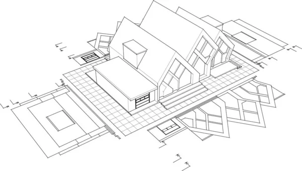 Haus Architektonische Skizze Illustration — Stockvektor