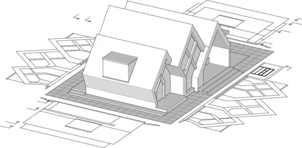 3D渲染带有窗户的房屋 — 图库矢量图片