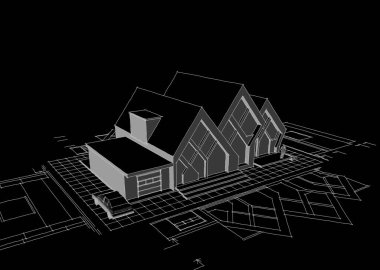 ev mimarisi çizimi 3d illüstrasyon