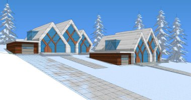 modern mimari binalar 3d illüstrasyon