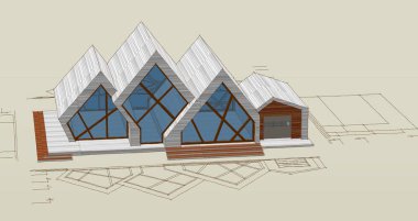 ev mimarisi çizimi 3d illüstrasyon