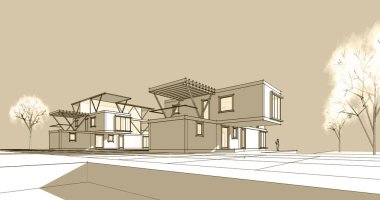 modern mimari binalar 3d illüstrasyon