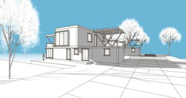 modern mimari binalar 3d illüstrasyon