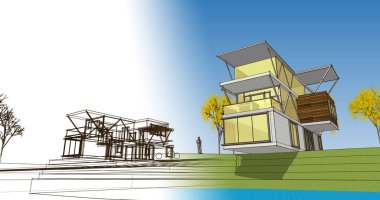 modern mimari binalar 3d illüstrasyon