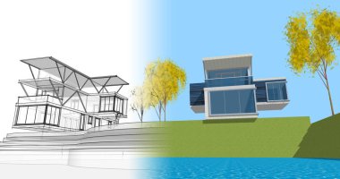 modern mimari binalar 3d illüstrasyon