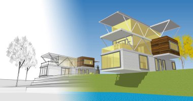 modern mimari binalar 3d illüstrasyon