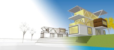 modern mimari binalar 3d illüstrasyon