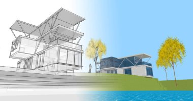 modern mimari binalar 3d illüstrasyon