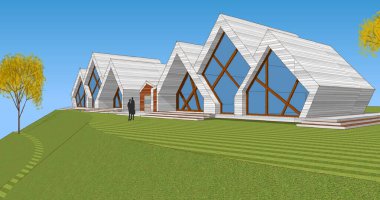 modern mimari binalar 3d illüstrasyon