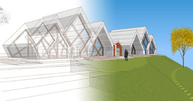 modern mimari binalar 3d illüstrasyon