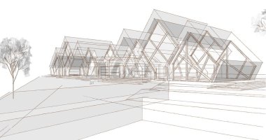modern mimari binalar 3d illüstrasyon