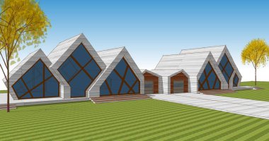 modern mimari binalar 3d illüstrasyon