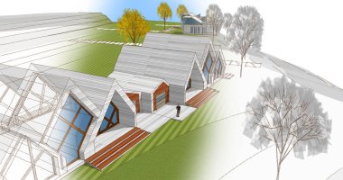 modern mimari binalar 3d illüstrasyon