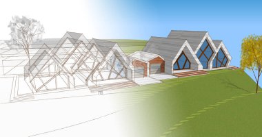 modern mimari binalar 3d illüstrasyon