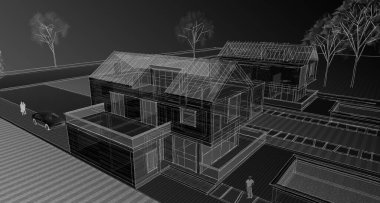 Simple monochrome architectural project, product presentation