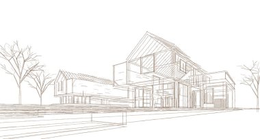 Architectural outline simple mockup. Rendering in drafting style, commercial product presentation.