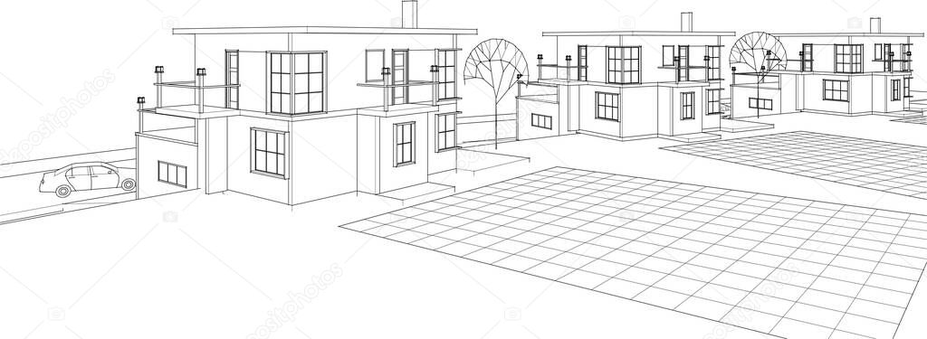 Simple Outline Architectural Mockup Concept Product Presentation Vector Graphics