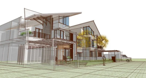 Townhouse Architectural Project Sketch Illustration — Stock Photo, Image