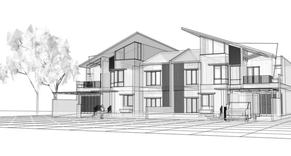 Townhouse Architectural Project Sketch Illustration — Stock Photo, Image