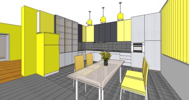 Mutfak iç taslak 3D oluşturma