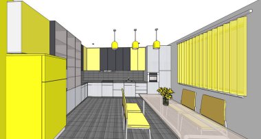 Mutfak iç taslak 3D oluşturma