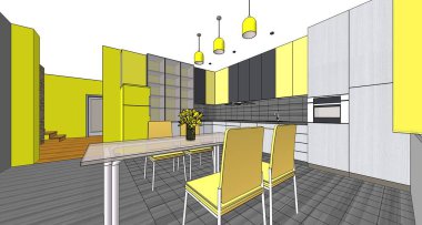 Mutfak iç taslak 3D oluşturma