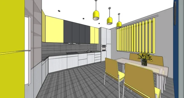 kitchen interior sketch 3d rendering