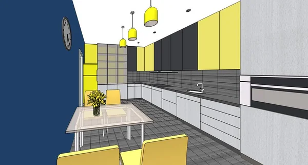 kitchen interior sketch 3d rendering