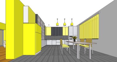 Mutfak iç taslak 3D oluşturma