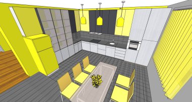 Mutfak iç taslak 3D oluşturma