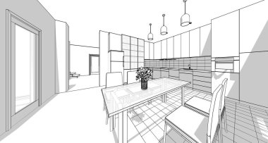 Mutfak iç taslak 3D oluşturma