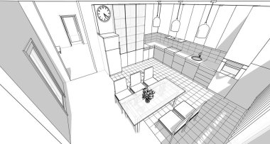 Mutfak iç taslak 3D oluşturma