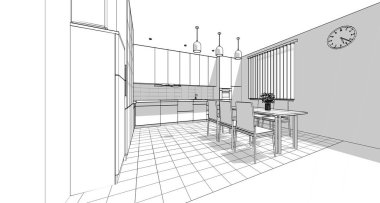 Mutfak iç taslak 3D oluşturma