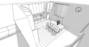 Mutfak iç taslak 3D oluşturma