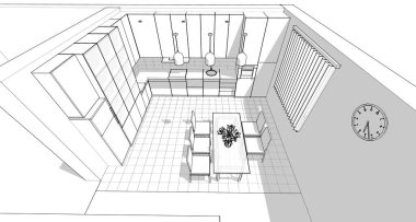 Mutfak iç taslak 3D oluşturma