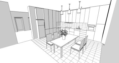 Mutfak iç taslak 3D oluşturma