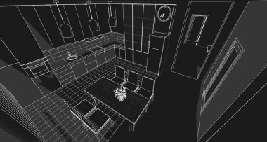 Mutfak iç taslak 3D oluşturma